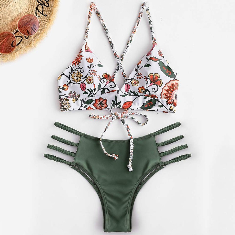 Zaful Women's Two-Piece Bikini Set, Bikini Bottoms with Braided Side