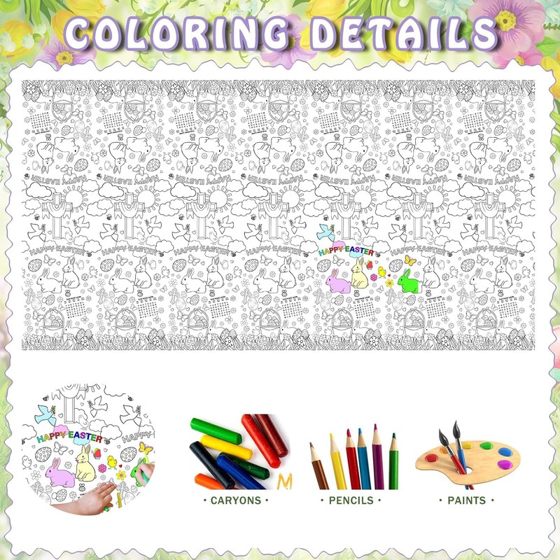 Xinvery 2 x Paper Tablecloth for Colouring, Easter, Easter Tablecloth,