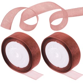 Rustark 2 Roll 1" x 25 Yards Coffee Sheer Organza Ribbon Transparent Chiffon Fabric Organza Ribbons for Gift Wrapping Invitations Christmas Birthday Wedding Party Decoration(2.5cm x 23m)