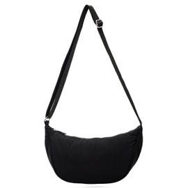 Crescent Moon Shoulder Bag for Women – Lightweight Fabric Crossbody Hobo Sling with Zip Pocket – Sky (Black)