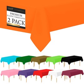 Amcrate Orange Plastic Tablecloth Disposable, 2 Pack Premium Tablecloths for Rectangle Tables 54 inch. x 108 inch. Fits Tables Up to 8 Feet, Plastic Table Cloth for Party, Wedding, Holidays