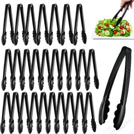 40 Pcs Plastic Tongs for Serving Bulk, 9 Inch Plastic Serving Tong Disposable, Black Kitchen Utensils Heavy Duty Salad Tongs for Food, Buffets, BBQ, Kitchen, Catering, Events and Parties