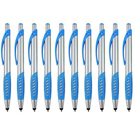 Lexis Stylus Pen, 2 in 1 Capacitive Stylus & Ballpoint Click Pen with Comfort Grip for Universal Touchscreen Devices (Box of 10, Light Blue)