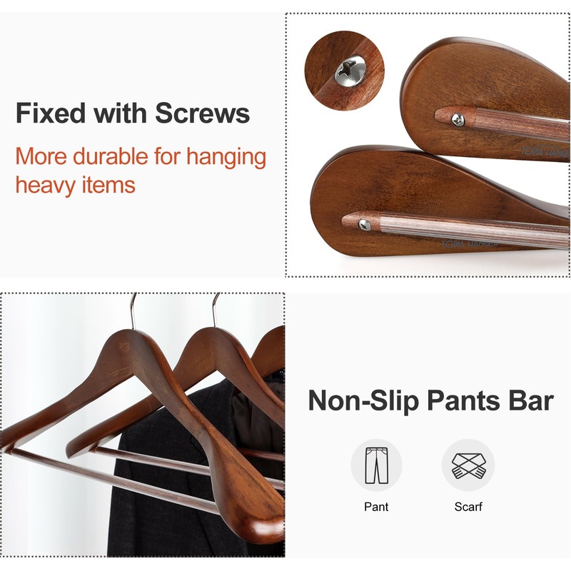 TOPIA HANGER Wide Shoulder Wooden Hangers, Suit Hangers with Non