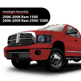 G-PLUS Front Headlights Lamp w/Bulbs Pair, Fit For Dodge Ram 1500 2500 3500 Truck 2006 2007 2008 2009,CH2518114 CH2519114 Smoke Lens Black Housing Clear Reflector
