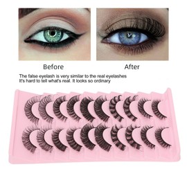 10 Pares de Pestañas Postizas, DD Curl Look Wispy Cat Eye Lashes, Reutilizables 3D Multicapa Esponjosas Pestañas Postizas, Pestañas Postizas Largas Y Gruesas para Dama