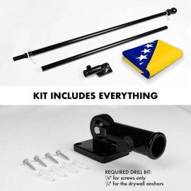 G128 Combo Pack: 6 Ft Tangle Free Spinning Flagpole (Black) & Bosnia and