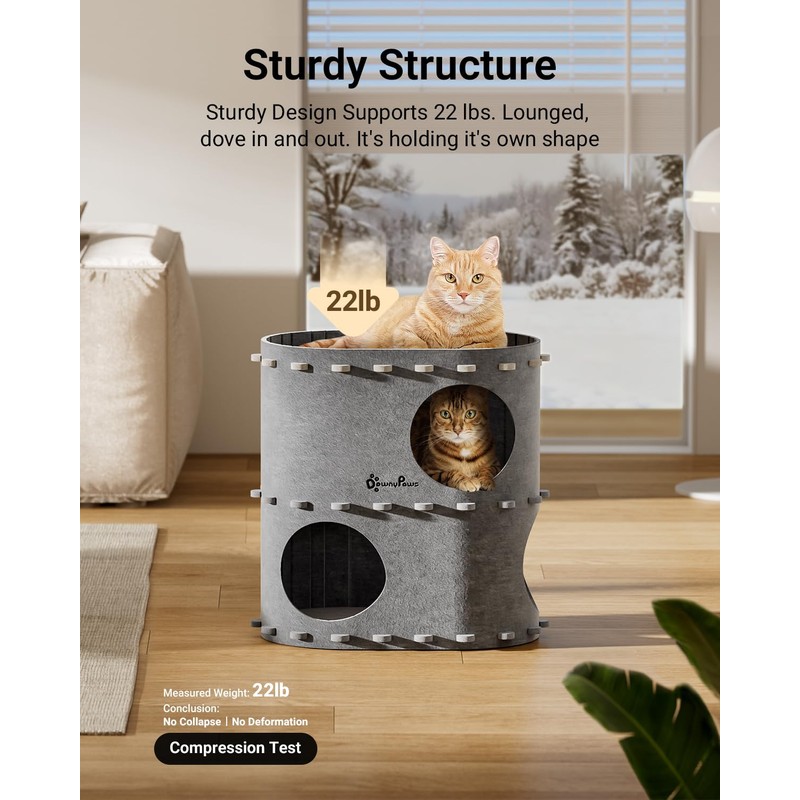 DownyPaws Cat House for Indoor Cats, 2-Storey Foldable Cat Bed