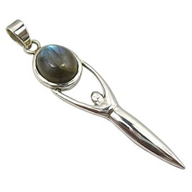 SilverStarJewel Colgante de Diosa labradorita azul, 5,8 cm, plata fina 925
