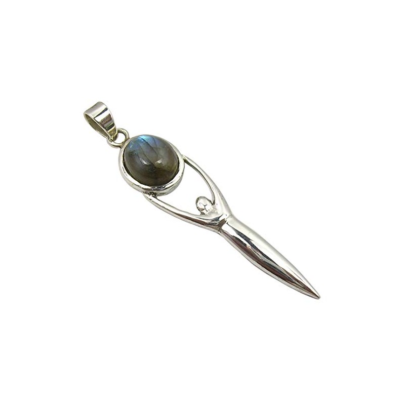 SilverStarJewel Colgante de Diosa labradorita azul, 5,8 cm, plata fina