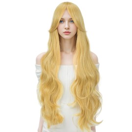 PARXITN Hair Wigs for Women 80 cm Long Curly Dark Blonde Synthetic Wig Adjustable Middle Part Anime Wigs for Cosplay Party Daily Use