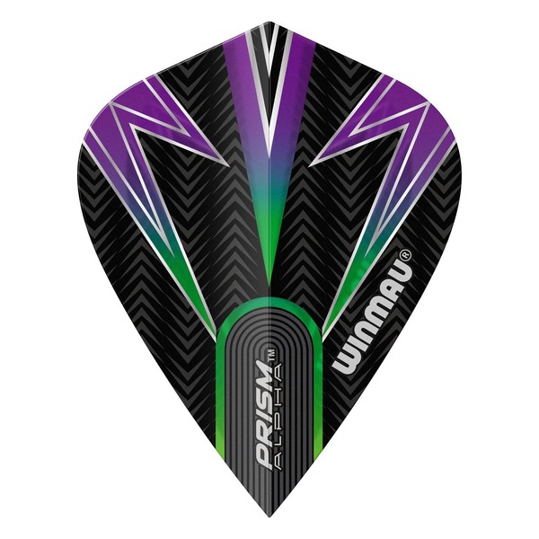 WINMAU Prism Alpha Black, Green and Purple Kite Shape Dart Flights - 1 set per pack (3 flights in total)