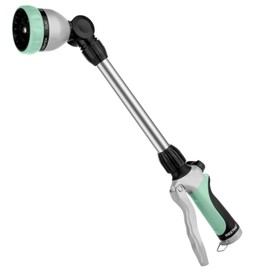 RESTMO Metal Watering Wand, Heavy Duty Garden Hose Wand with 180° Swivel Ratcheting Head, 16'' Hose Nozzle Sprayer with 7 Spray Patterns and Flow Control, for Water Hanging Baskets and Shrubs, Cyan