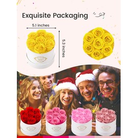 Beaulasting Long Lasting Preserved Roses in a Box Last a Year Forever Flowers for Her Mom Wife Anniversary Birthday (Round White Box, Yellow)