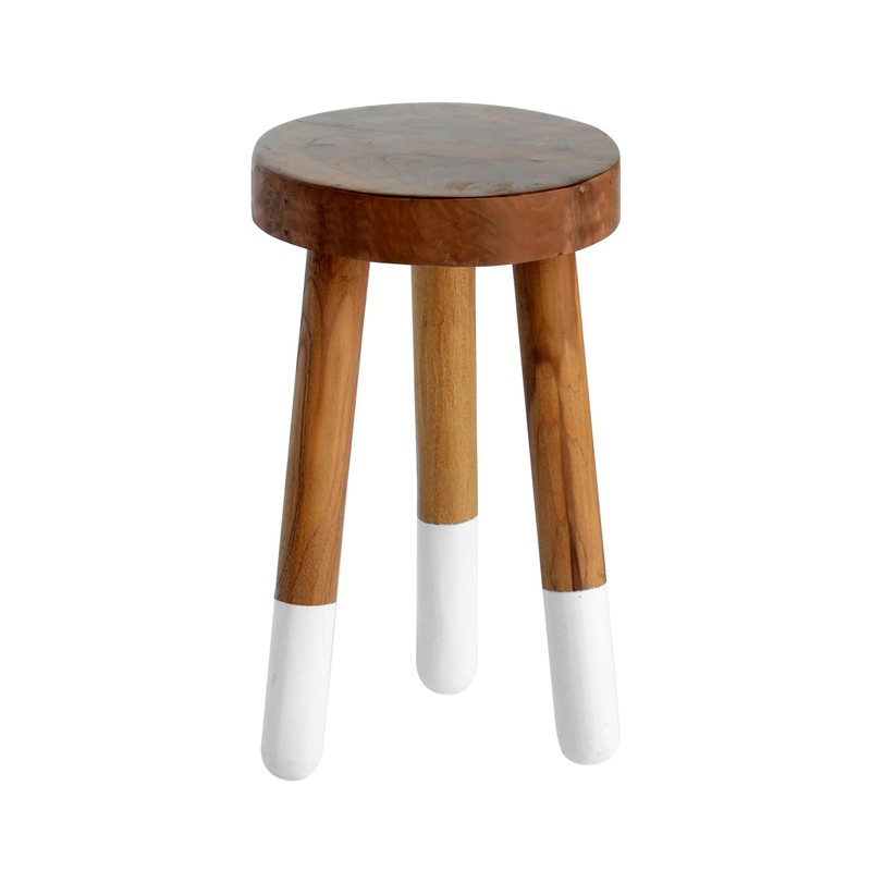 JOLLYMER Teak 11.8" Round Dip Dyed Teak Stool | Wood