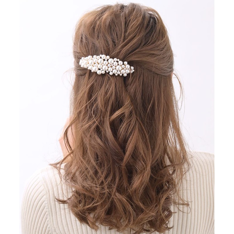 VINGTAINE H7080 Curve Line Volume Pearl Barrette Simple Hair Clip