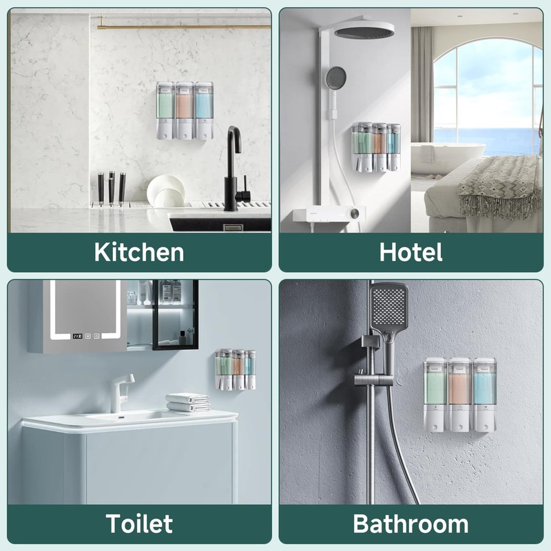 Shampoo and Conditioner Dispenser 3 Chamber No Drill Shower Soap
