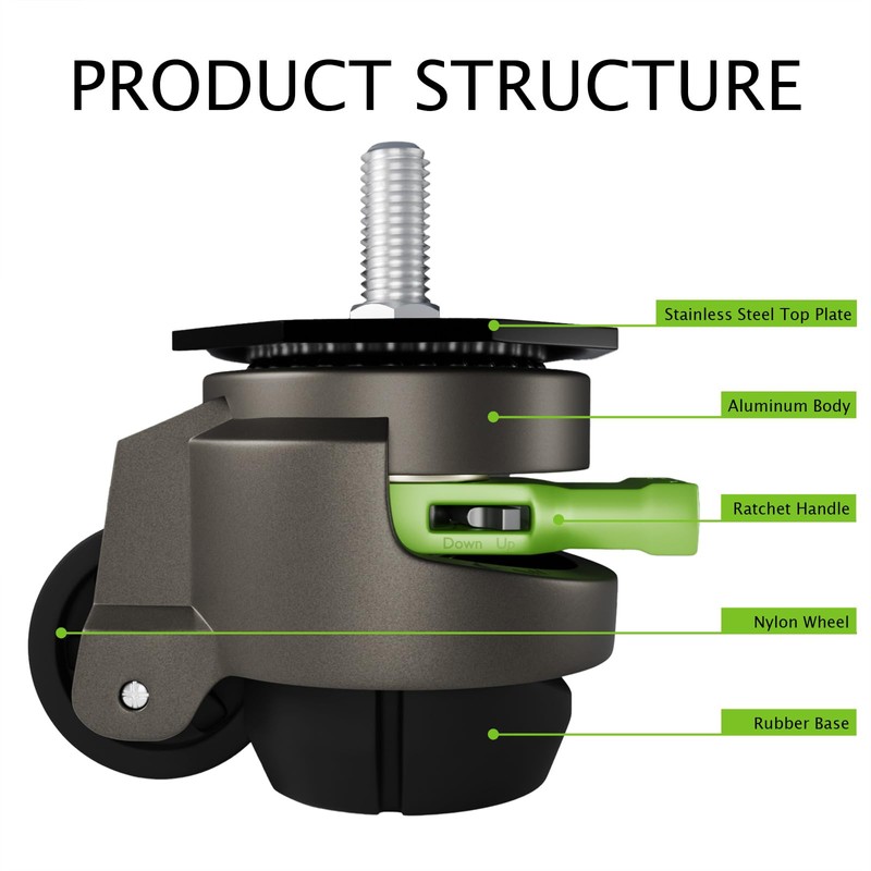 QXYJLCN 4-Pack Heavy Duty Retractable Leveling Stem Casters - 1/2"