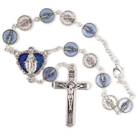 Auto Rosary for Rearview Mirror, Blue Miraculous Medals, Catholic Car Accessories, 7.75 Inches