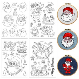 peacoblue Water Soluble Embroidery Patterns for Beginners 4 Sheets Christmas Santa with 38pcs Patterns, Wash Away Stick and Stitch Dissolvable Embroidery Paper for Hand Sewing Lovers Women Adult