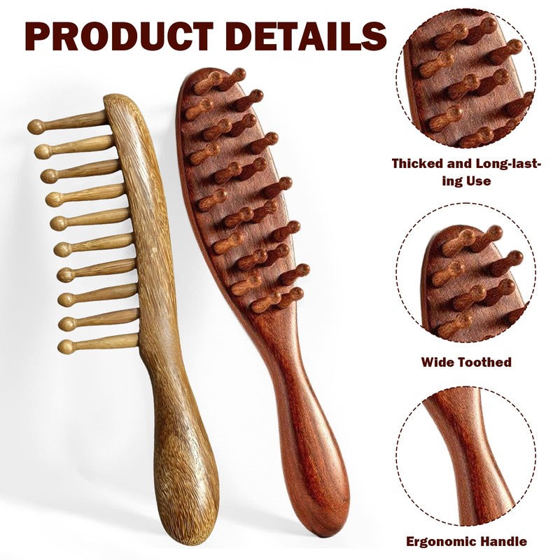 Hinbkenla Loc Comb 2Pcs Golden Sandalwood