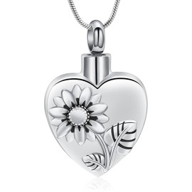 VCCWYQK Sunflower Heart Urn Necklace for Ashes Stainless Steel Daisy Flower Urn Necklace for Ashes Memorial Keepsake Jewelry for Human