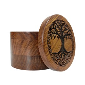 AYZCORP Wooden Urn for Human Ashes Round Shape-Beautiful Tree of Life Engraved-Wooden Urns Handcrafted Funeral Cremation Urn for Ashes Rosewood Decorative Keepsake urn