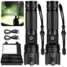 TIMSUMR Rechargeable LED 90,000 Flashlights High Lumens, 2 Pack Super Bright Flash Light with 5 Modes, High Powered Handheld Flashlight for Home Camping Hiking Night Work