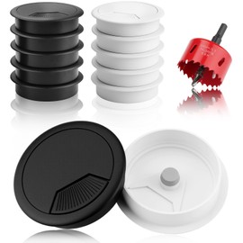 TXXATX Cable Grommet Desk Diameter 60 mm with Hole Saw 60 mm Desk Cable Grommet White / Black Table Cable Grommet for Tables Office Worktops Home Office Pack of 12