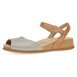 Dansko Cass Peep-Toe Wedge Sandal for Women -Low Profile Wedge with Arch Support, Adjustable Fit for Walking Comfort Platino/Tan 8.5-9 M US