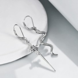 YAFEINI Gothic Snake Sword Earrings Sterling Silver Drop Leverback Earrings Jewelry Gifts for Women Girls
