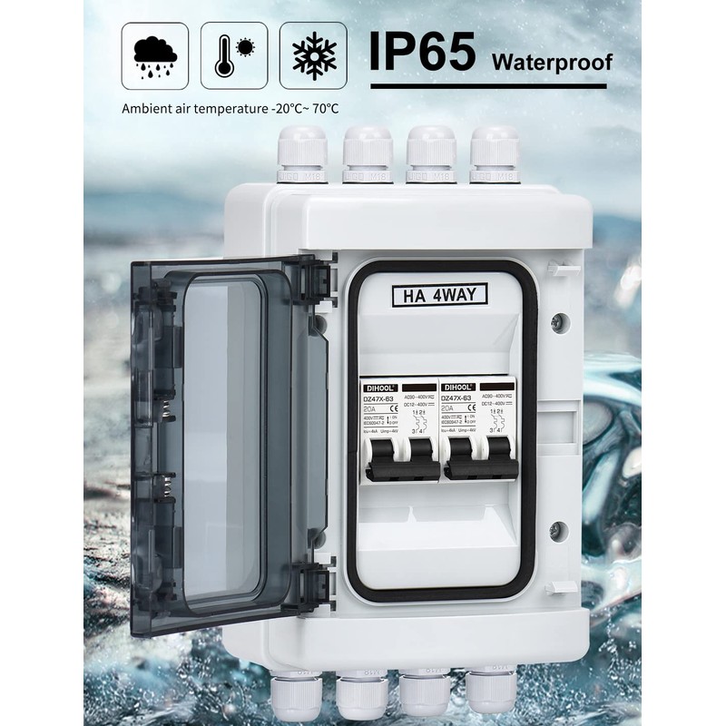 DIHOOL DC Circuit Breaker Box Cover with UV-Proof, 20 Amp