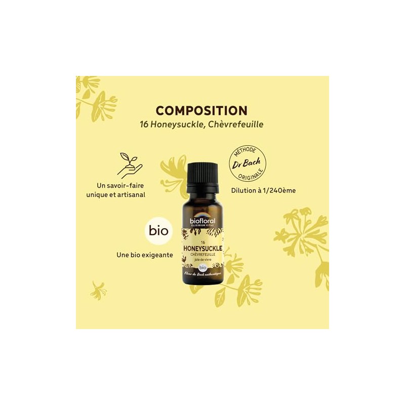 Biofloral 16 Honeysuckle, Chevrefeuille Granules, Organic, 19.5 g, Bach Flower
