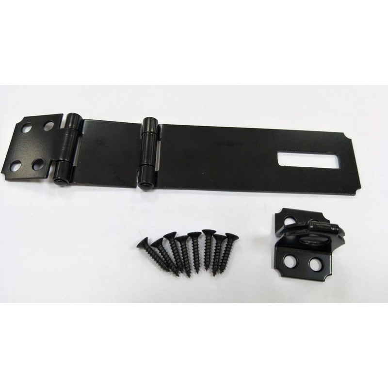QCAA Double Hinge HASP and Fixed Staple, 4-1/2", Steel, Black,
