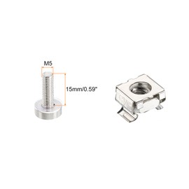PATIKIL Rack Mount Cage Nuts M5x15mm Mounting Screws Iron Nickel Plated for Server Rack Cabinets with Washers, Silver Tone 20 Sets