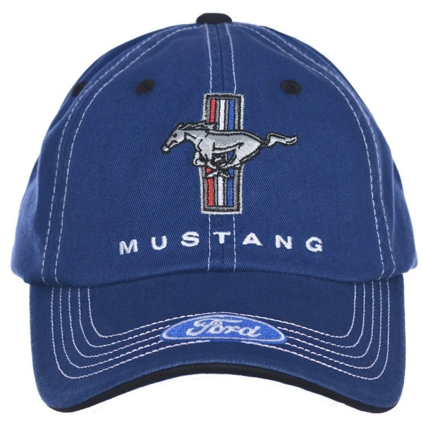 Mustang Running Horse Tri-Bar Blue and White Hat