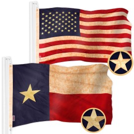 UD_G128 Combo Pack: American USA Tea-Stained Flag 1x1.5 Ft & Texas Tea-Stained Flag 1x1.5 Ft  Both ToughWeave Pro Series Embroid