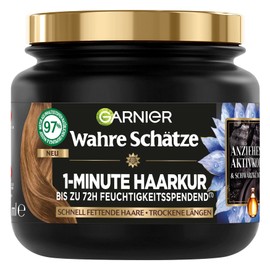 Garnier True Treasures Balancing Charcoal Hair Mask, Hair Treatment for Quickly Greasy Scalp and Dry Hair Lengths, Activated Carbon and Black Cumin Oil, 340 ml (Pack of 1)