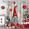 Atwqevon Christmas Shower Curtain, Gnome Shower Curtain Set, Winter Shower