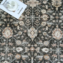 JINCHAN Area Rug 3x5 Washable Rug Floral Oriental Rug Accent Rug Indoor Floor Cover Non Slip Living Room Rug Distressed Vintage Rug Soft Rug Retro Carpet for Bedroom Dining Room Kitchen Taupe on Black