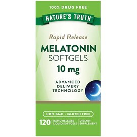 Nature's Truth Melatonina 10mg | Cápsulas blandas líquidas de liberación rápida | 120 unidades | Suplemento sin OMG y sin gluten