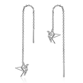 BG&WLing Origami Earrings for Women Paper Crane Earrings 925 Sterling Silver Threader Earrings Hypoallergenic Minimalis Jewelry Gifts for Women