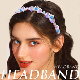 Maeaccx Heart Headbands Bead Acrylic Hairband Purple Flower Headwear Cute Accessories (Purple, Standard)