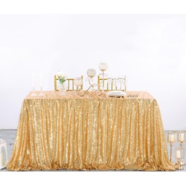 Gold Tablecloth Sequin Table Cloth Sparkly Shimmer Fabric 50 x 102 inch Seamless Rectangular Tablecloths for Wedding Birthday Cake Holiday Party Table Decor