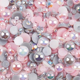 100g Flat Back Half Pearls for Crafting, 5000PCS Half Round Pearl Beads for Crafts Mixed Sizes 2-10mm AB Color Plastic Pearls and Resin Rhinestones for Nail Art Tumble Sock Mug Shoes Cocs DIY Making