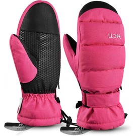Kineed Ski Gloves Women's Snowboard Mittens Touchscreen Waterproof Winter Warm Mittens with Hidden Zip Pocket Pink