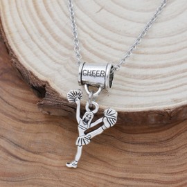 Cheerleader Necklace with Megaphone Charm Hanger on a 16 Inch Silver Stainless Steel Chain with a 2 Inch Extender. Cheerleader. Cheer. Little Girl Necklace