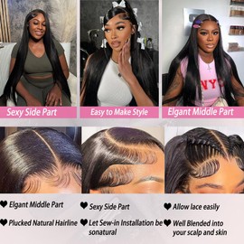 34 Inch Lace Front Wigs Human Hair 200 Density 13x6 HD Lace Front Wigs Human Hair Pre Plucked Glueless Wigs Human Hair for Women Straight Lace Frontal Wigs Human Hair Natural Color (Natural Black, 34)
