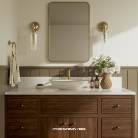 Phiestina 1 Hole Tall Bathroom Vessel Sink Faucet, Brushed Gold Single Hole Single Handle Vanity Faucet, with Pop Up Drain and Water Supply Line, FH02-BG-V