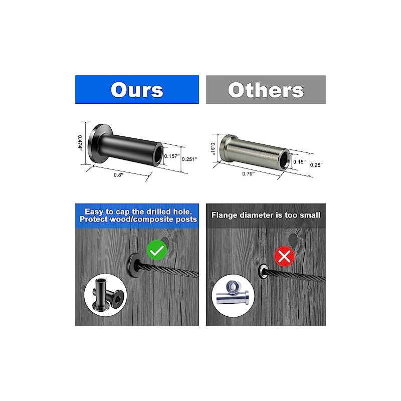 BLIKA 80 Pack Black Stainless Steel Protector Sleeves for 1/8"